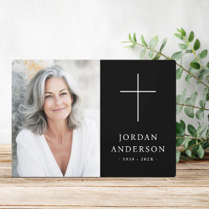 Christian cross funeral memorial black photo plaque