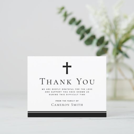 Christian cross funeral sympathy thank you card | Zazzle