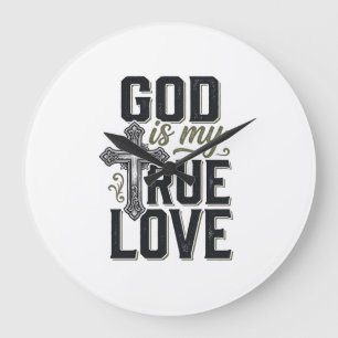 Christian Cross God Is My True Love Vector Large Clock