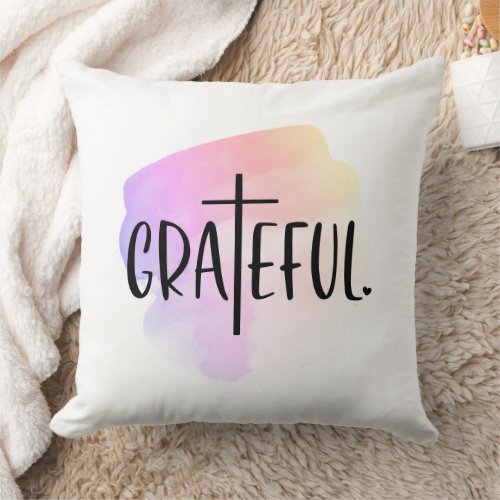 Christian Cross Grateful Typography Throw Pillow