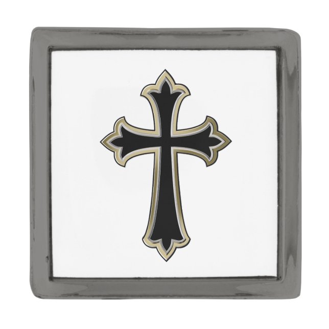 Christian cross gunmetal finish lapel pin (Front)