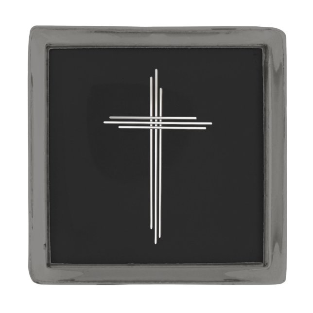 Christian cross gunmetal finish lapel pin (Front)