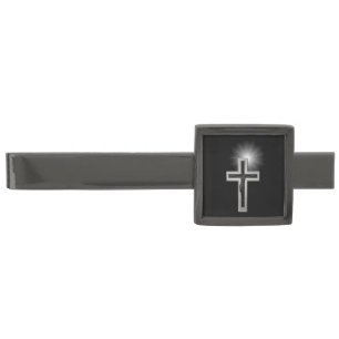 Christian cross gunmetal finish tie clip