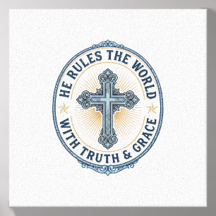 Christian Cross He Rules the World Canvas Photo Tile
