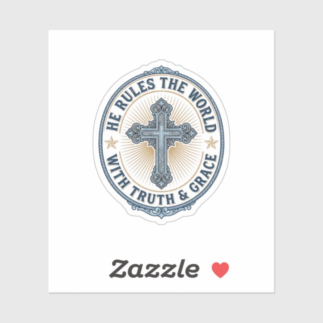 Christian Cross He Rules the World Sticker (Sheet)