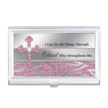 Christian Cross I Can Do All Things Through Christ Case For Business Cards by BabyDelights at Zazzle