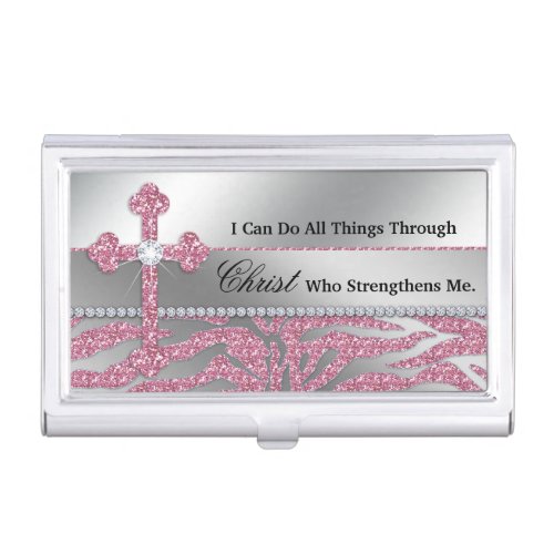 Christian Cross I can do all things through Christ Case For Business Cards