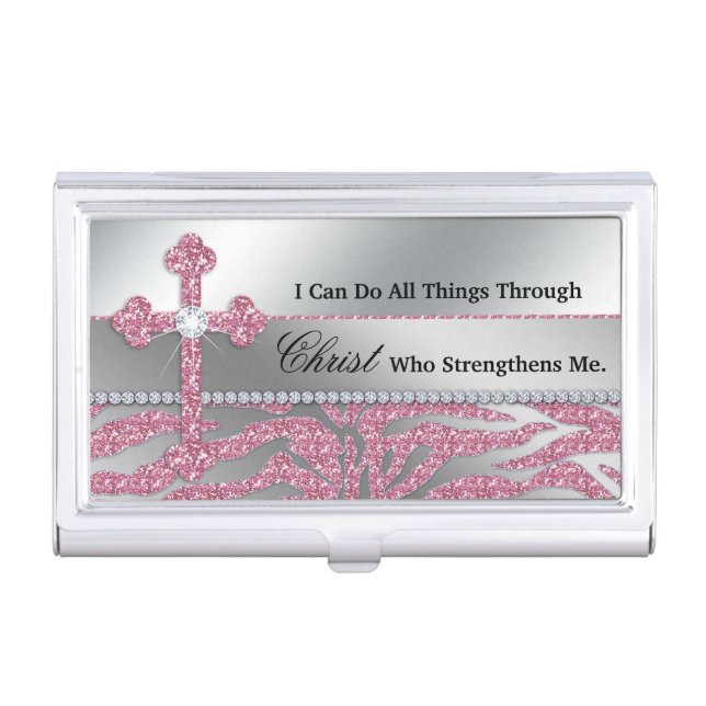 Christian Cross I can do all things through Christ Case For Business Cards (Front)