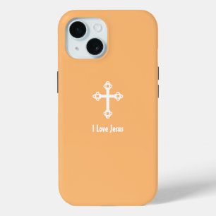 Christian Cross I Love Jesus Apricot Orange iPhone 15 Case