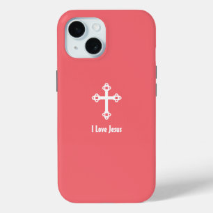Christian Cross I Love Jesus Pink Red iPhone 15 Case