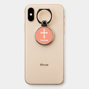 Christian Cross I Love Jesus Salmon Orange Phone Ring Stand