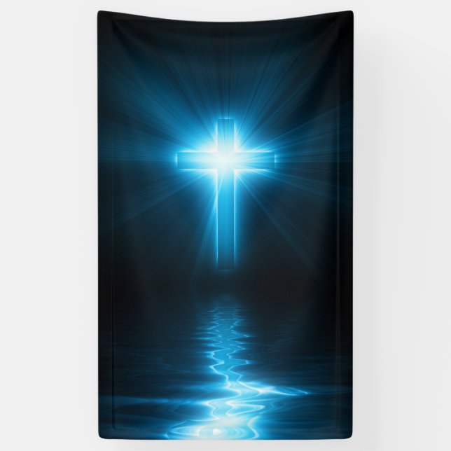 Christian Cross in Blue Light Banner (Vertical)