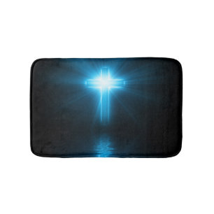 Christian Cross in Blue Light Bath Mat