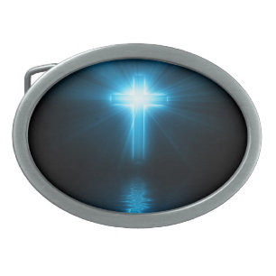 Christian Cross in Blue Light Belt Buckle