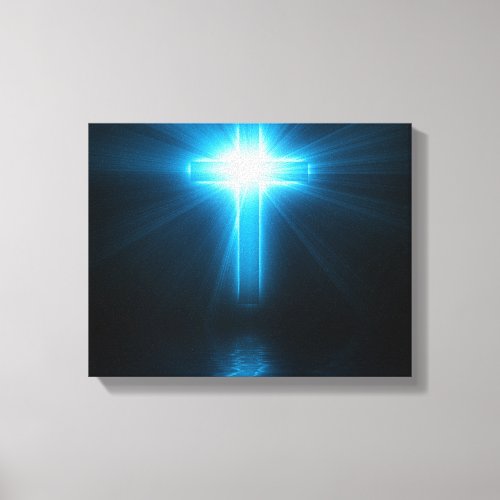 Christian Cross in Blue Light Canvas Print