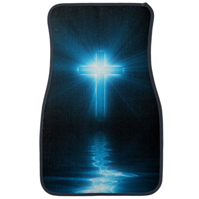 Christian Cross in Blue Light Car Floor Mat (Front)