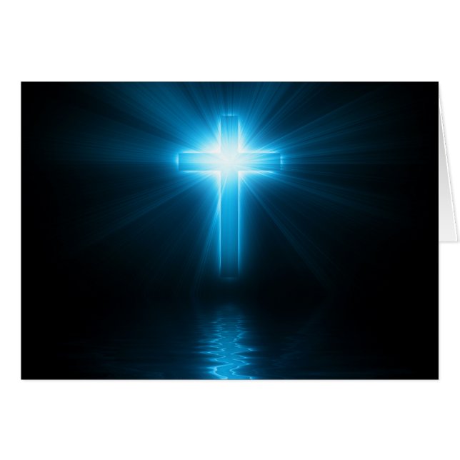 Christian Cross in Blue Light Cards (Front Horizontal)