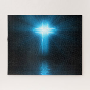Christian Cross in Blue Light Jigsaw Puzzle