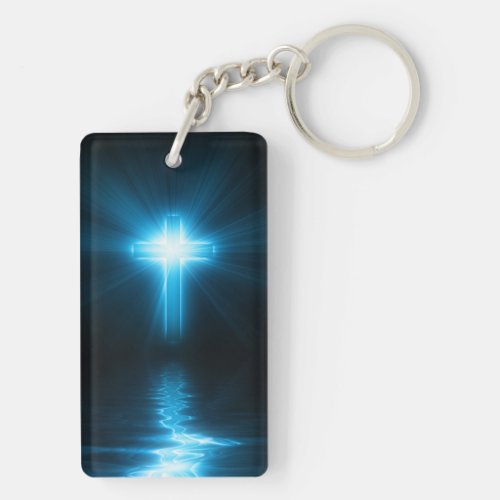 Christian Cross in Blue Light Keychain