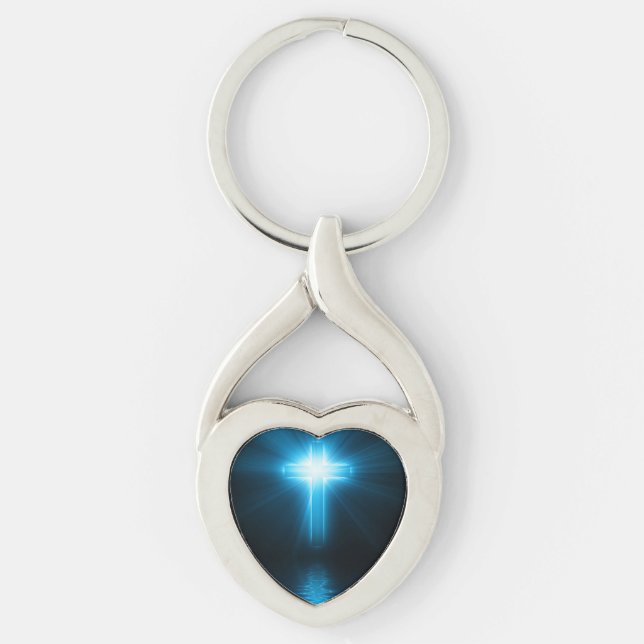 Christian Cross in Blue Light Keychain (Front)