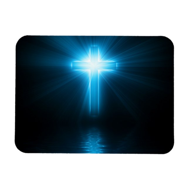 Christian Cross in Blue Light Magnet (Horizontal)