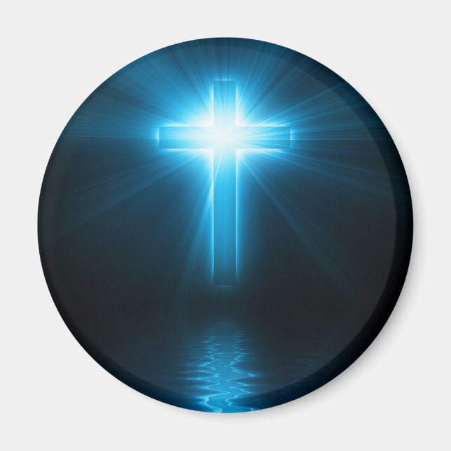 Christian Cross in Blue Light Magnet (Front)