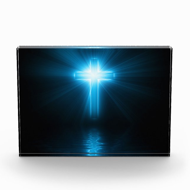 Christian Cross in Blue Light Photo Block (Front)