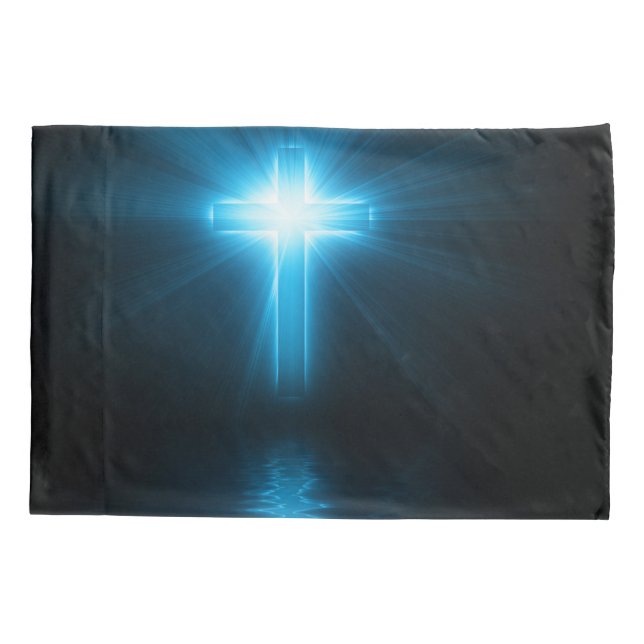 Christian Cross in Blue Light Pillow Case (Back)