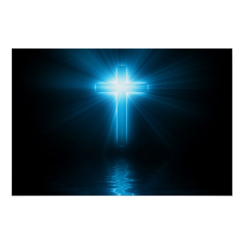 Christian Cross in Blue Light Poster