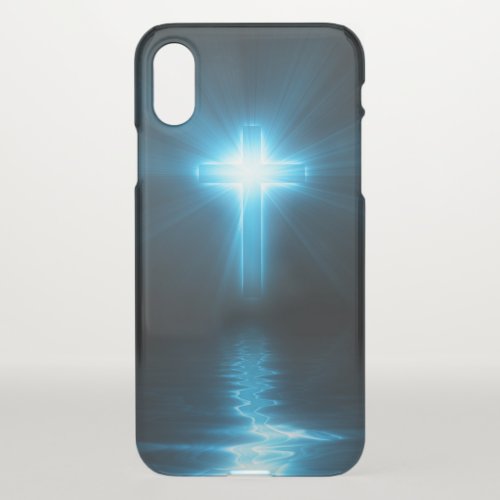Christian Cross in Blue Light iPhone X Case