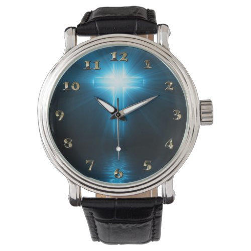 Christian Cross in Blue Light Watch
