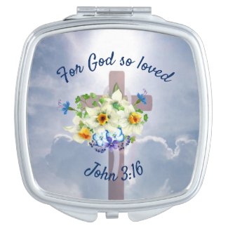 Christian Cross in Clouds, John 3:16 Compact Mirror