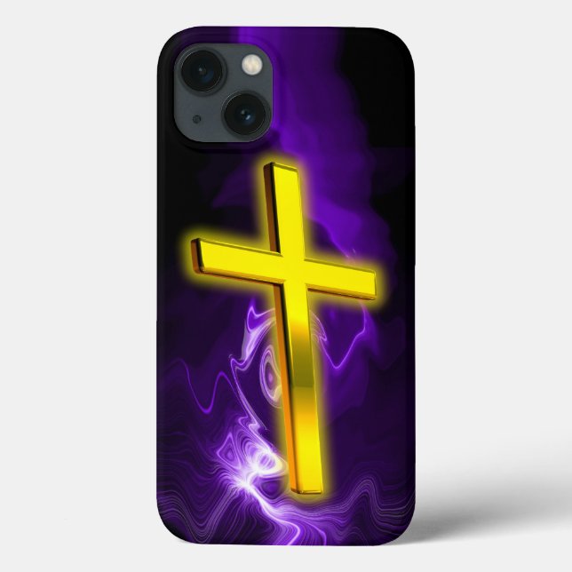 Christian Cross in Gold & Purple Case-Mate iPhone Case (Back)