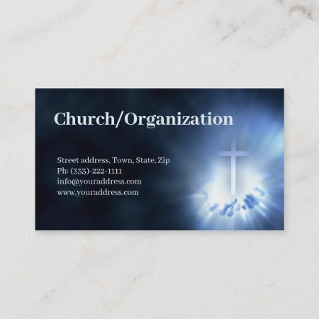 Christian Cross In The Hands Blue Business Card