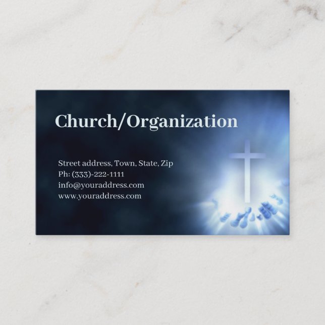 Christian Cross In The Hands Blue Business Card (Front)