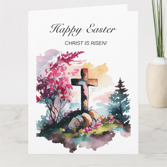 Christian Cross Jesus Christ Risen Happy Easter Card (Front)