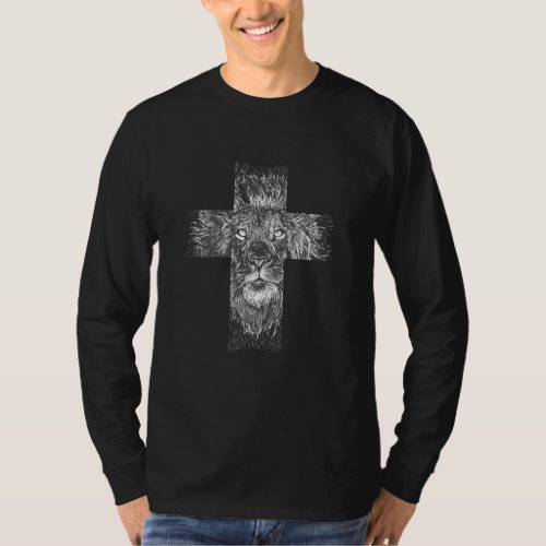 Christian Cross Jesus Lion Tribe Judah Bible Inspi T_Shirt
