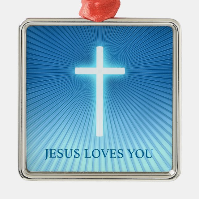 Christian Cross | Jesus Loves You Metal Ornament (Front)