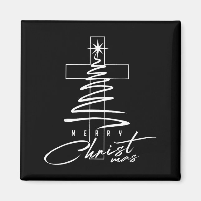 Christian Cross Jesus Merry Christmas Xmas Tree Ho Magnet (Front)