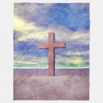 Christian Cross Landscape Fleece Blanket by politix at Zazzle
