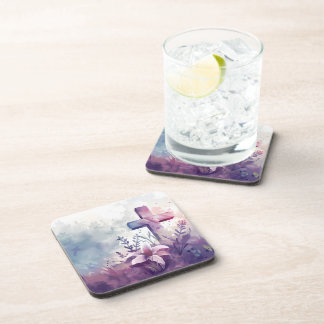 Christian Cross. Lilac. Beverage Coaster