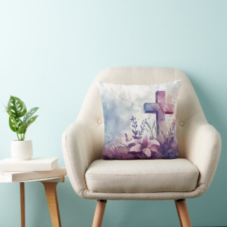 Christian Cross. Lilac. Throw Pillow