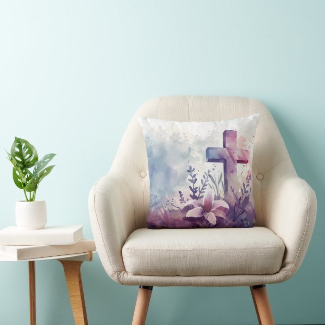 Christian Cross. Lilac. Throw Pillow (Chair)