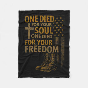 Christian Cross Military Veteran American Flag Fai Fleece Blanket