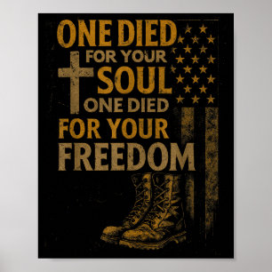Christian Cross Military Veteran American Flag Fai Poster