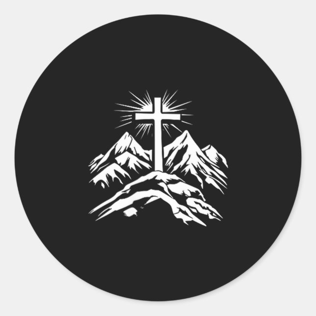 Christian Cross Mountains Religious  Classic Round Sticker (Front)