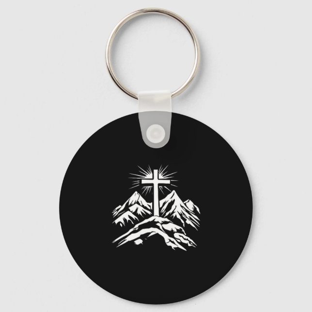 Christian Cross Mountains Religious  Keychain (Front)