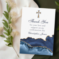 Christian Cross Navy Blue Gold Confirmation