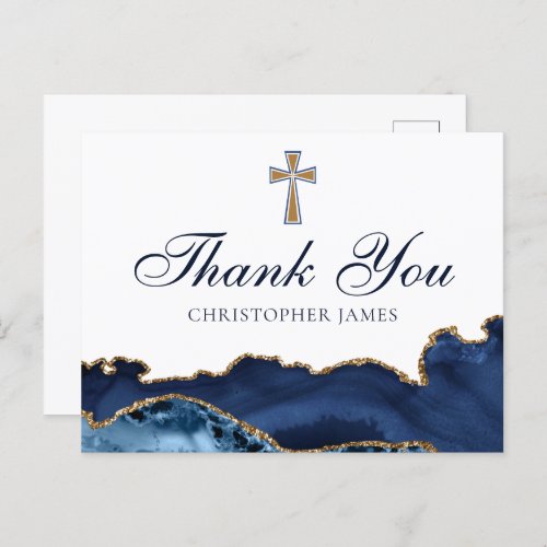 Christian Cross Navy Blue Gold Custom Religious Postcard
