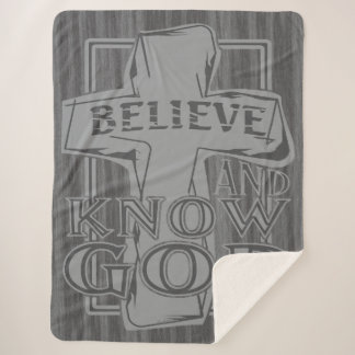 Christian Cross of Christ in Stone Gray T-Shirt Sherpa Blanket